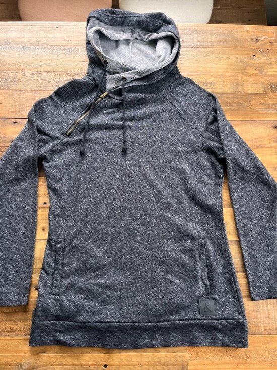 & Tops - & Brand Double Hood Asymmetrical Zip Hoodie Dark Heather Gray 3XL